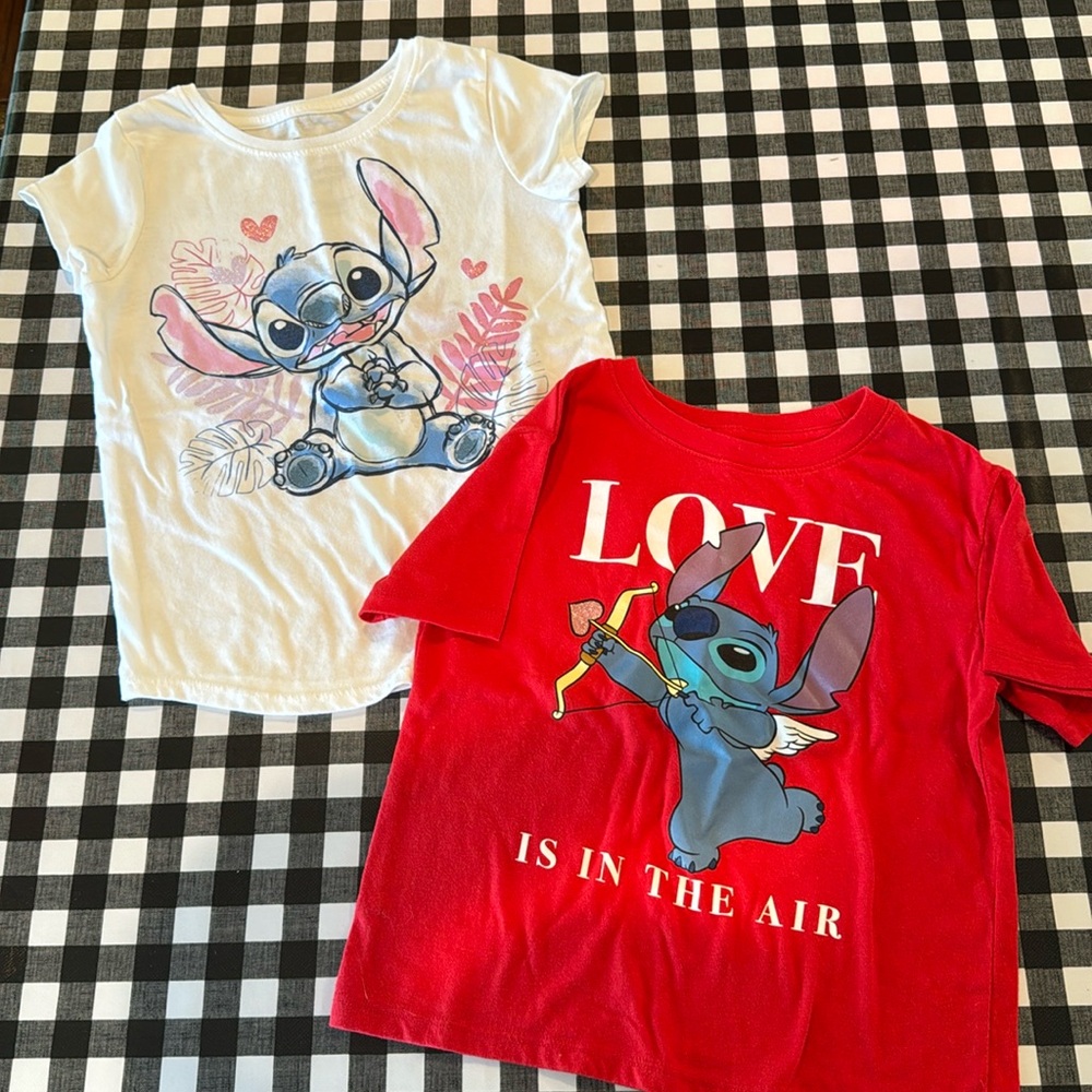 2 Disney Stitch tshirts -white & red- Jumping beans & Disney - kids size 7